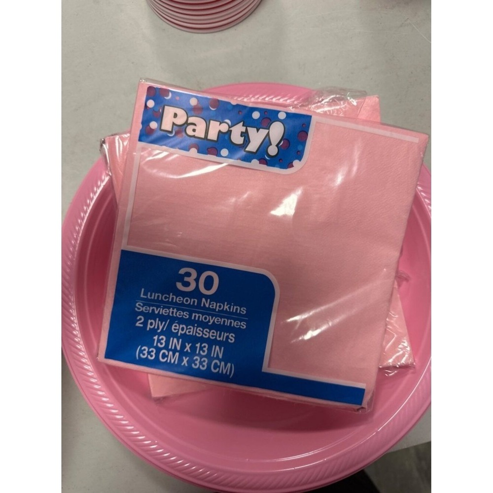 Pink Party Supplies Set 30 Plates 30 Cups 30 Napkins 150 Plastic Cutlery Pieces